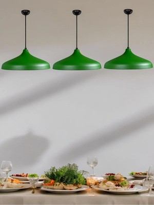 Mikasso Modern Metal 3'lü Sarkıt Avize Yeşil Metal 1 E27 Yeşil Salon / Oturma Odası