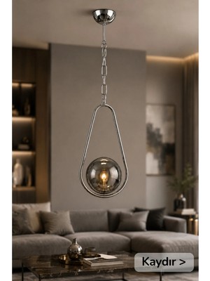 Mikasso Gümüş Damla Tekli Avize Metal 1 E27 Gümüş Salon / Oturma Odası