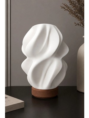 Mikasso Modern Tasarım Abajur - Gün Işığı Led'li Beyaz Başlık Abajur (Fişli Ledli 20X15) Plastik Beyaz