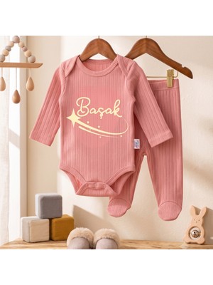 Egg Baby Isimli Kişiye Özel Yenidoğan Hastane Çıkışı 2 Li Bebek Takım %100 Pamuk Zıbın ve Pantalon Kız Bebek
