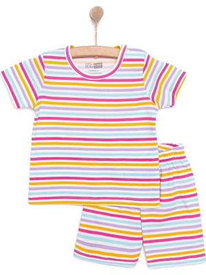 TeknoKapsül Ebebek Hello Baby Hellobaby Kız Bebek Pijama Takımı Bisiklet Yaka Reçme Paça Kısa Kol Pembe