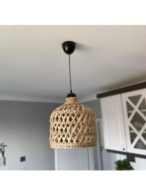 Mikasso El Yapımı Doğal Bambu Hasır Rattan Avize 30CM (Handmade Bamboo Wicker Rattan Chandelier) Bambu 1 G4