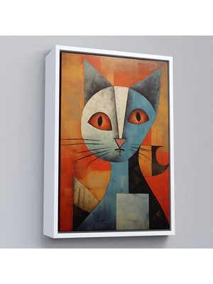 Trezon Ahşap Çerçeveli Pablo Picasso Tarzı - Soyut Renkli Kedi TABLO-7373