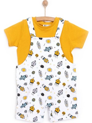 TeknoKapsül Ebebek Hello Baby Hellobaby Basic Erkek Roket Desenli Şort Salopet-Tshirt Erkek Bebek