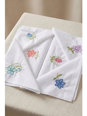 Arvonx Nakış Işlemeli %100 Pamuk Çeyizlik Hediyelik Mendil 12'li Set 28X28 cm
