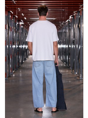Grimelange Saımon Erkek %100 Organik Pamuklu Yuvarlak Yakalı Nakış Detaylı Regular Fit Ekru T-Shirt