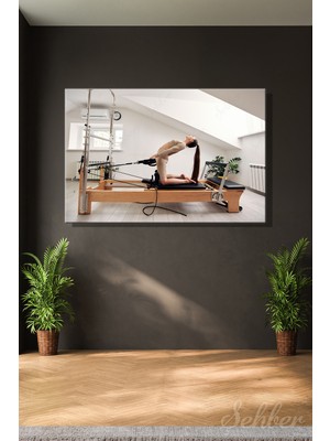 Şehber Yatay Kanvas Tablo Tekli Spor Salonu Tower Reformer Pilates Aleti Ile Egzersiz Yapan Kadın 2905