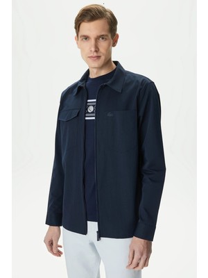 Lacoste Men's Relaxed Fit Full Zip Shirt Rahat Kesim Tam Fermuar Erkek Gömlek Lacivert