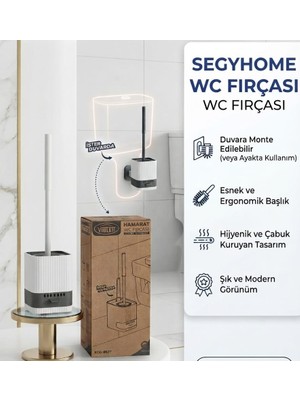 Segy Home Duvara Monte Edilebilir Yapışkanlı Wc Tuvalet Fırçası Seti - Esnek Ergonomik Başlıklı Hijyenik Banyo Fırçası  Duvara Asılabilir & Ayakta Kullanım