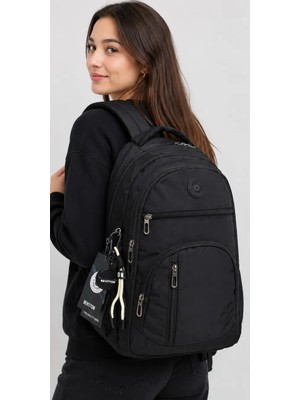 Bevitton Suya Dayanıklı  Kumaş Unisex Siyah Okul ve Sırt Çantası 1700