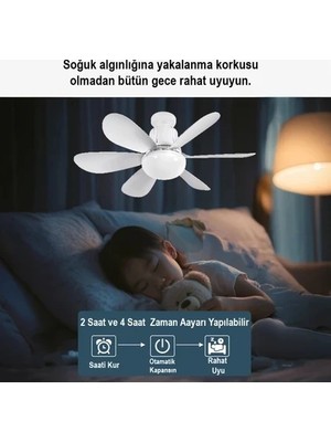Elma Shop Tavan Vantilatörü - LED Ampüllü - 40W - 6 Pervaneli -  3 Farklı Tonda Aydınlatma - Kristal Cam Görünüm - E27 Duy Uyumludur -Uzaktan Kumandalı  - Zaman Ayarlı --52 cm Çaplı
