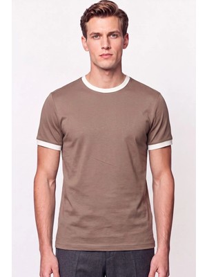 Efor Erkek Slim Fit Bisiklet Yaka Vizon - Ekru Tişört TS 932