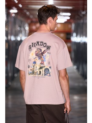 Grimelange Amıdıo Erkek %100 Organik Pamuklu Baskı Detaylı Regular Fit Yuvarlak Yaka Pudra T-Shirt