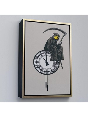 Trezon Ahşap Çerçeveli Banksy - Gülen Azrail Tablosu - Grin REAPER-7313