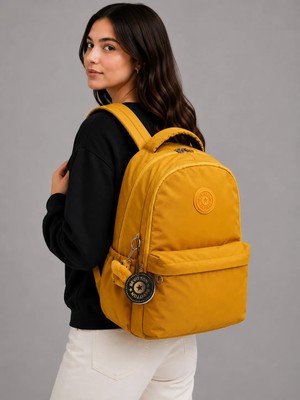 Krinkıl Su Geçirmez Kumaş Unisex Hardal Okul Sırt Çantası 2200 Siyah