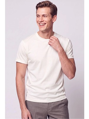 Efor Comfort Fit Pamuklu Bisiklet Yaka Ekru Tişört Ts 929