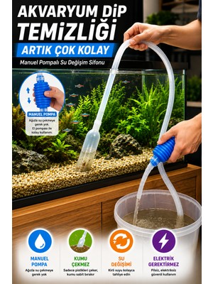 Open City Manuel Pompalı Akvaryum Dip Temizleyici Su Değişim Sifonu Kum Temizleme Hortumu Elektriksiz 150 cm