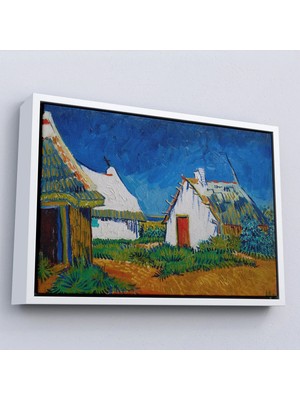 Trezon Ahşap Çerçeveli Vincent Van Gogh - Saintes Maries'de Üç Beyaz Kulübe TABLOSU-7189