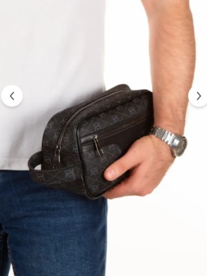 Sannora Bags Unisex Siyah Deri Kozmetik Portföy Çantası Şık Tıraş Seyahat Çantası Günlük Bakım Çantası El Çanta