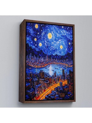 Trezon Ahşap Çerçeveli Vincent Van Gogh Tarzı New York Manzara TABLOSU-7700