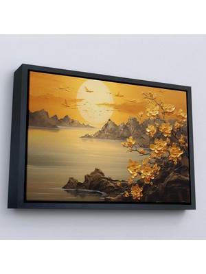 Trezon Ahşap Çerçeveli Deniz Manzaralı Soyut Çiçekler TABLOSU-7214