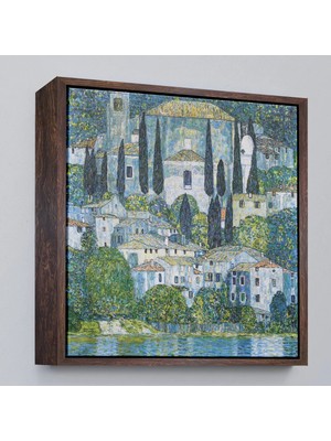Trezon Ahşap Çerçeveli Gustav Klimt - Cassone’deki Kilise Selvili Manzara TABLOSU-8345