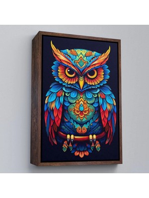 Trezon Ahşap Çerçeveli Mandala Renkli Baykuş TABLO-7554