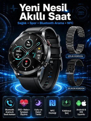 Masa Dostu Suya Dayanıklı Dokunmatik Akıllı Saat Bluetooth 5.0, Sesli Asistan ve Sağlık Takibi Tdms-07