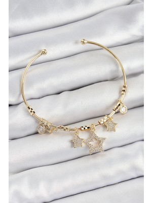 Marsilyan Pirinç Zirkon Taşlı Yıldız Model Gold Renk Charm Bileklik 5886