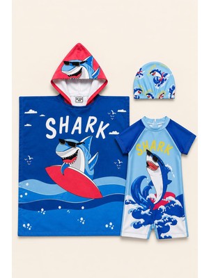 My Kids Wear Erkek Çocuk Deniz Kombini 2’li Set – Mayo, Havlu ve Bone 12866