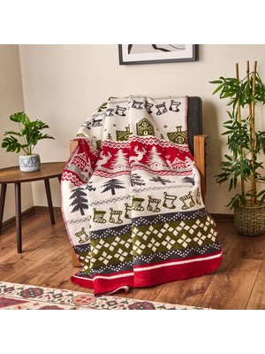 Matmel Soft Nordic Pamuklu Tv Battaniyesi - Kırmızı / Yeşil - 130X170 cm