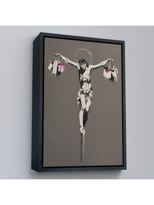 Trezon Ahşap Çerçeveli Alışveriş Torbalı Isa Tablosu - Christ With Shopping BAGS-8094