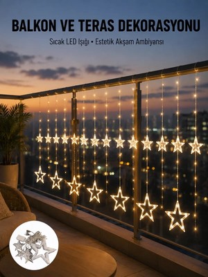 Nevamel® Yıldız Figürlü Perde Peri LED 3x3 Metre Dekoratif Işık Yeni Nesil