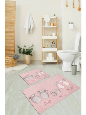 Mikasso 3D Dijital Baskılı Kaymaz Taban Yıkanabilir Ikili Banyo Takımı Klozet Takımı Polyester Pembe