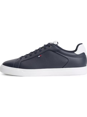 Tommy Hilfiger Erkek Düşük Bilekli Nefes Alabilen Tasarımlı Deri Lacivert Sneaker FM0FM05946-DW5