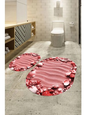 Mikasso 3D Dijital Baskılı Kaymaz Taban Yıkanabilir Oval Banyo Takımı Klozet Takımı, N-O-Klozet-47-Kırmızı,