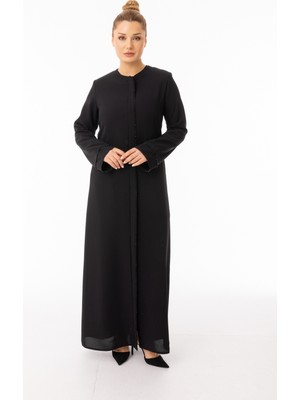 Zerenay Moda 5618 Kol Ucu ve Önden Taş Işleme Detaylı Cepli Krep Kumaş Ferace #26#