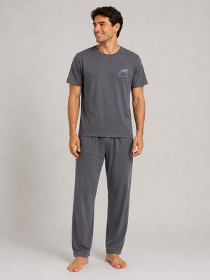  erkek stay strong nakış ışlemeli kısa kollu pijama takımı – ev giyim