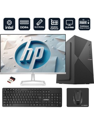 Xaser Officepro H24 Intel Core I5-14400F 8gb Ram 256GB M.2 Nvme SSD 2gb GT610 23.8" Hp Monitörlü Masaüstü Ofis Bilgisayarı