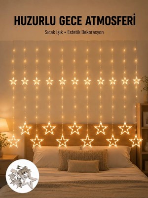 Nevamel® Yıldız Desenli Perde Tipi Peri LED 3x3 Metre Aydınlatma Yeni Nesil