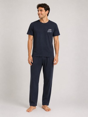 Belirtilmemiş Erkek Stay Strong Nakış Işlemeli Kısa Kollu Pijama Takımı – Ev Giyim