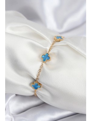 Marsilyan 316L Çelik Gold Renk Buz Mavisi Baby Boy Yonca Kadın Bileklik 5886