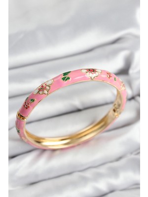 Marsilyan Mineli Pirinç Pembe Çiçek Motifli Gold Kadın Kelepçe 5886