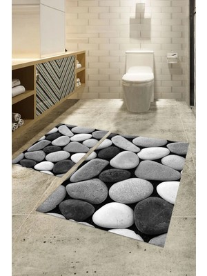 Mikasso 3D Dijital Baskılı Kaymaz Taban Yıkanabilir Ikili Banyo Takımı Klozet Takımı, N-Klozet-46-Gri, Polye