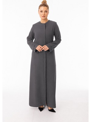 Zerenay Moda 5618 Kol Ucu ve Önden Taş Işleme Detaylı Cepli Krep Kumaş Ferace #26#