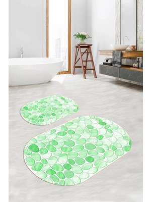 Mikasso Dijital Baskılı 3D Kaymaz Taban Yıkanabilir Oval Banyo Paspası 2'li Klozet Takımı Polyester Çok Renk