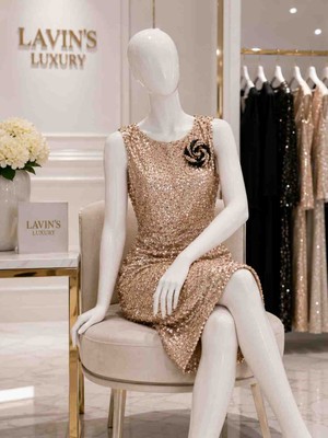 Lavin’s Luxury Rose Gold Payetli Kokteyl & Davet Elbisesi