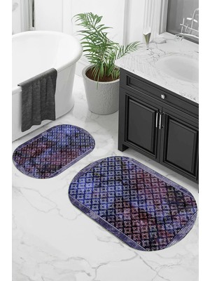 Mikasso Dijital Baskılı Kaymaz Taban Yıkanabilir Oval Banyo Paspası 2'li Klozet Takımı Polyester Çok Renkli