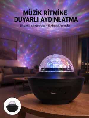 Nevamel® Çok Renkli Projektör Lamba Disko Topu Gece Lambası Kablosuz