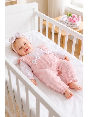 Babymod Çiçek Desenli Bandanalı 100% Pamuk Kız Bebek Tulum